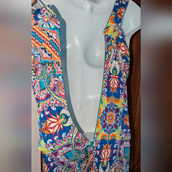 Festive Maxi Dress New Halter V-Neck Stretch 🌞 M Vacay Beach Party Colorful - Picture 7 of 17